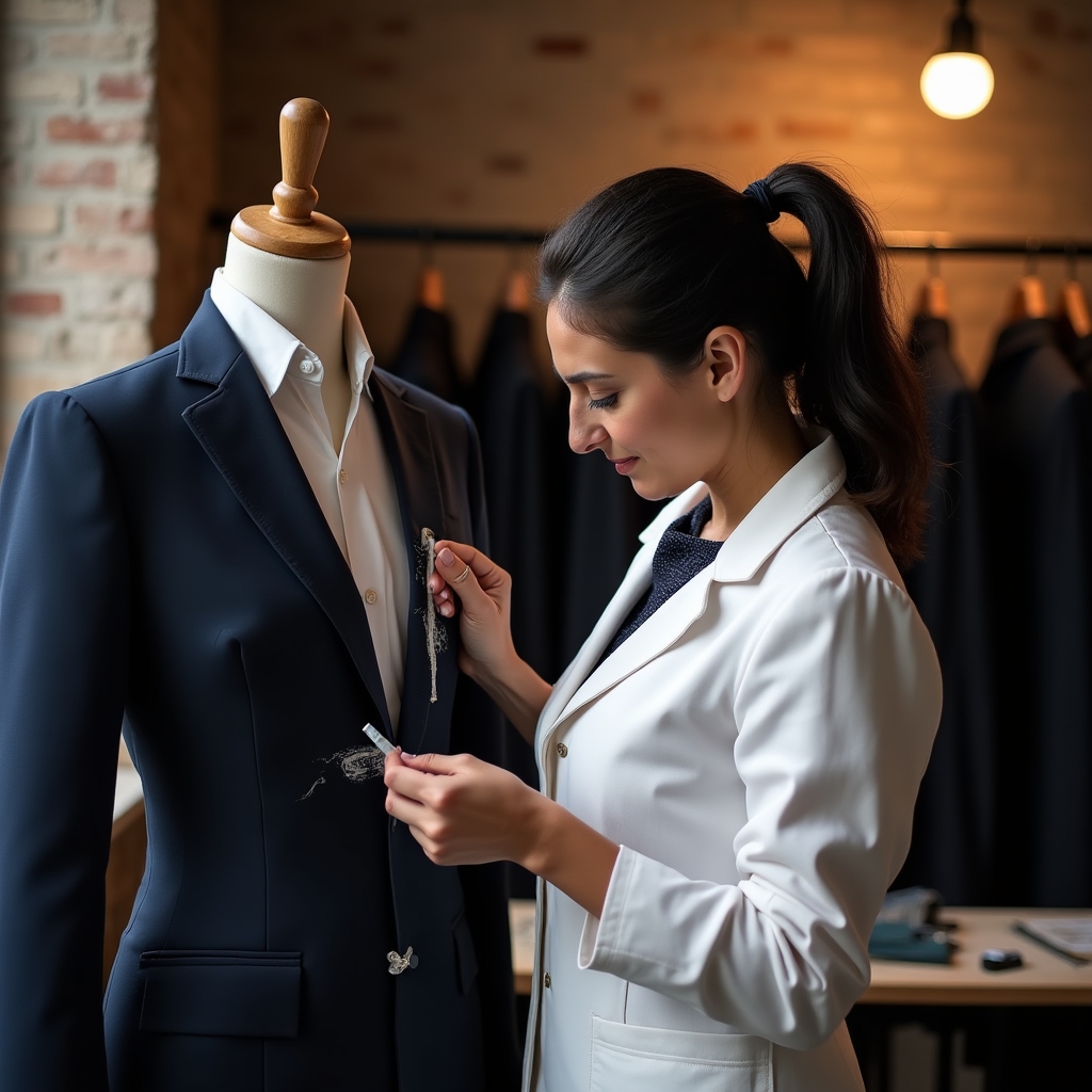 Sarta che effettua una modifica alla vestibilità di una giacca su manichino